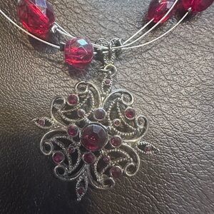 Elegant Silver and Red Pendant Necklace